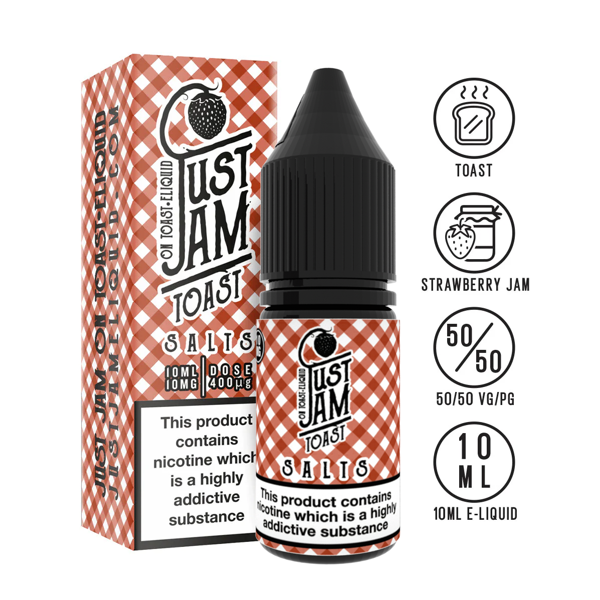 Just jam strawberry jam on toast 10ml nicotine salt 10mg 20mg available from www.justjameliquid.co.uk