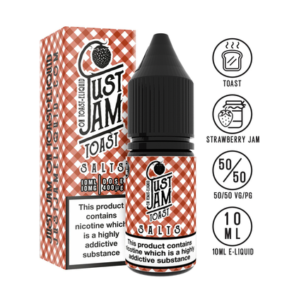 Just jam strawberry jam on toast 10ml nicotine salt 10mg 20mg available from www.justjameliquid.co.uk