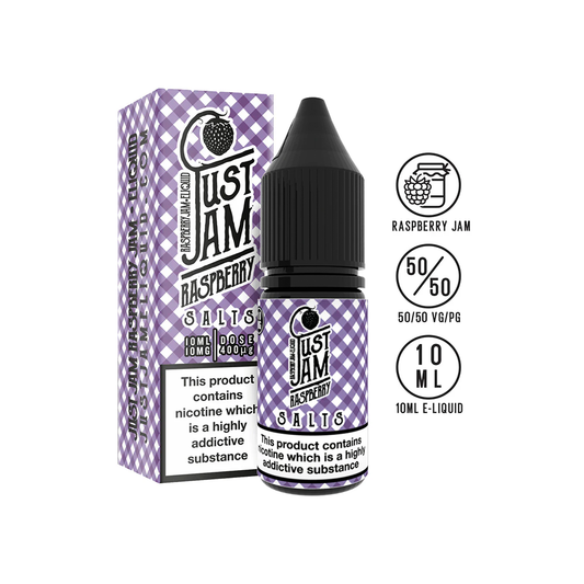 Raspberry jam just jam 10ml nicotine salt available from www.justjameliquid.co.uk