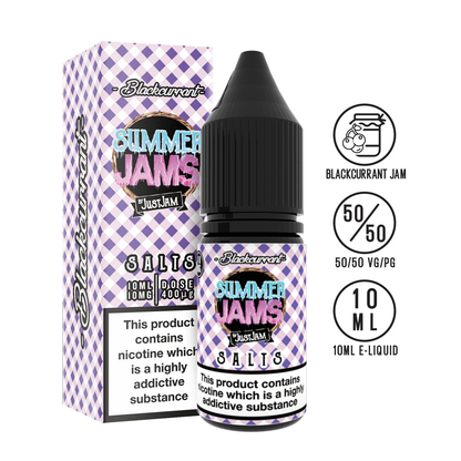 Just jam Summer Jams Blackcurrant 10ml nicotine salt 10mg 20mg available from www.justjameliquid.co.uk