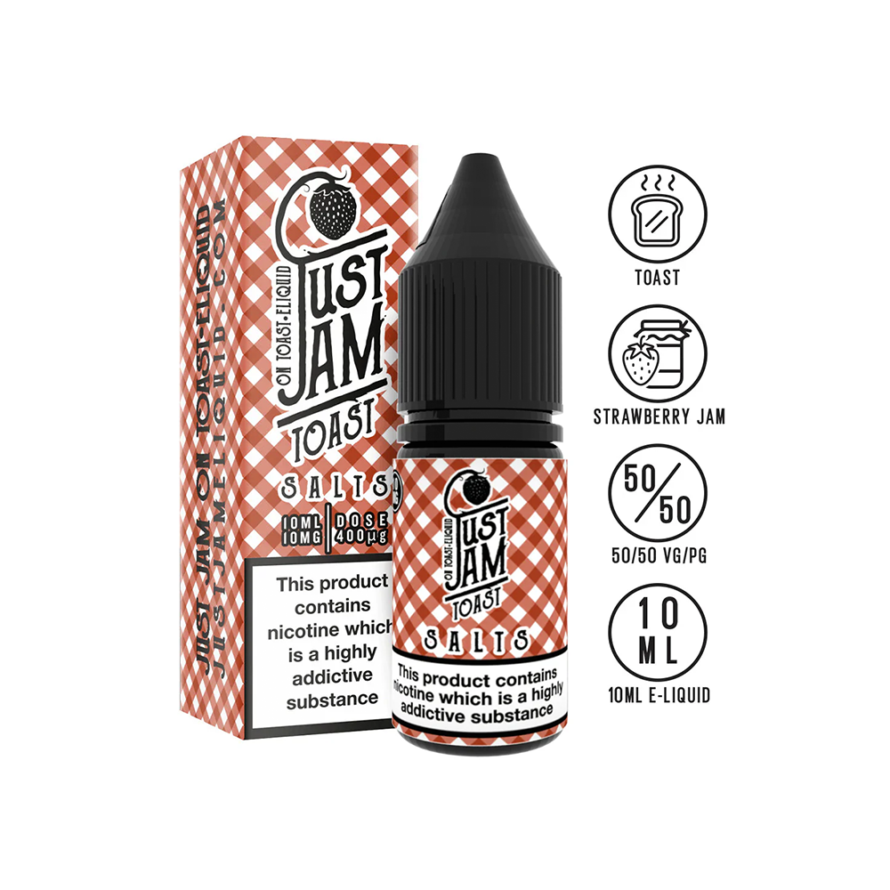 Just jam Strawberry jam on toast 10ml nicotine salt 10mg 20mg available from ww.justjameliquid.co.uk